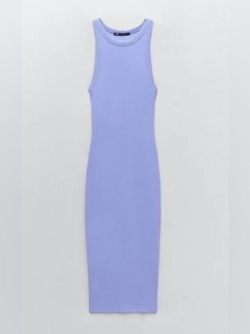 Zara Sleeveless Light Blue Ribbed Knit Midi Dress, Size Medium